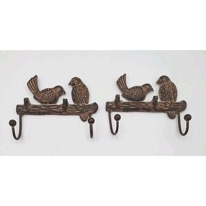 Set of 2 Cast Iron Wall Hangings‎ Metal Hook Rack Hanger Birds 7" Vintage Heavy